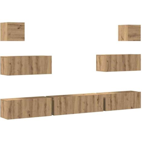 Set Mobile TV 7 pz Montato a Parete Rovere in Legno Multistrato vidaXL