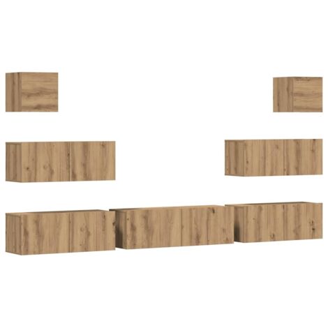 Set Mobile TV 7 pz Montato a Parete Rovere in Legno Multistrato vidaXL