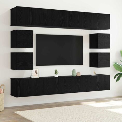 Set mobile TV 8 pcs Rovere Nero Legno multistrato vidaXL