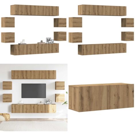 Set Mobile TV 8 pz Montato a Parete Rovere in Legno Multistrato - Mobile TV - Mobiletto TV