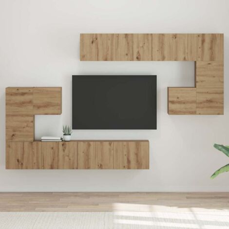 Set mobile TV Montaggio a parete 8 pcs rovere artigianale vidaXL