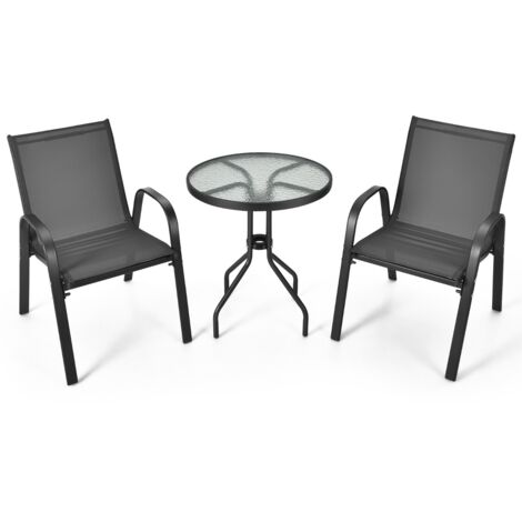 Set mobili 3 pezzi tessuto traspirante cortile conversazione patio tavolino grigio