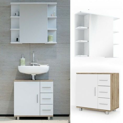 Mobile Bagno Sotto Lavabo E Specchiera.Set Mobili Da Bagno Sottolavabo Coprisifone Specchiera Porta Oggetti 3 Colori Colore Principale Rovere E Bianco Var4251421939066