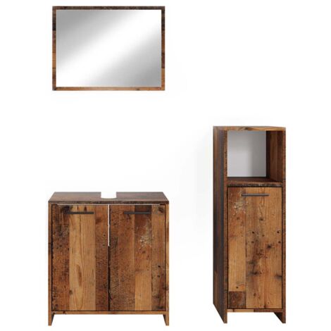 Set mobili bagno Kiko, Rovere rustico, 3 parti, con armadio midi, Vicco