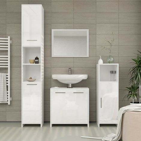 Mobili Bagno Moderni Immagini.Set Mobili Bagno Moderno 4 Pezzi Sotto Lavabo Specchio 2 Colonne Armadio Colore Principale Bianco Opaco 4251421900127