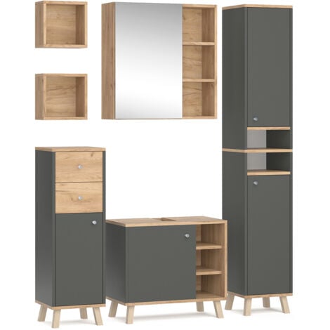 Set mobili bagno Senyo, Antracite, 5 parti, Vicco