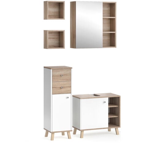 Set mobili bagno Senyo, Bianco, 4 parti, Vicco