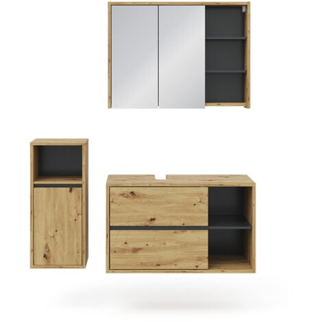 Set mobili bagno Viola, Marrone, 3 parti, Vicco