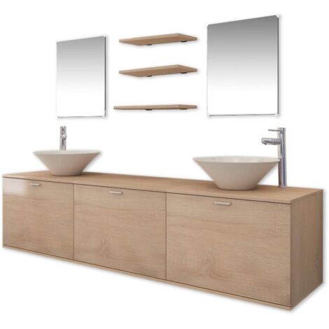 Set Mobili da Bagno 10 pz con Lavabo e Rubinetto Beige vidaXL