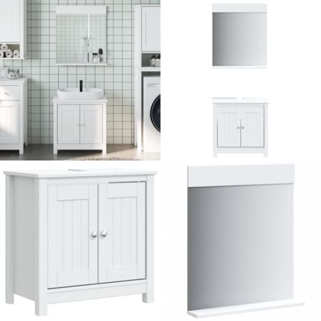 Set Mobili da Bagno 2 pz BERG Bianco in Legno Massello di Pino - Specchio da bagno - Armadio da bagno