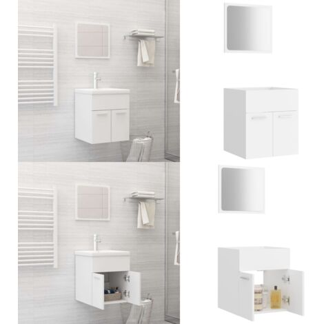Set Mobili da Bagno 2 pz Bianco in Legno Multistrato - Specchio da bagno - Armadietto in legno