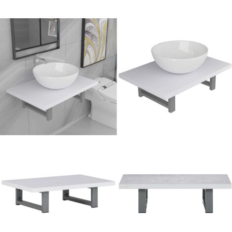 Set Mobili da Bagno 2 pz Ceramica Bianco - Mensola da parete - Lavabo ceramico