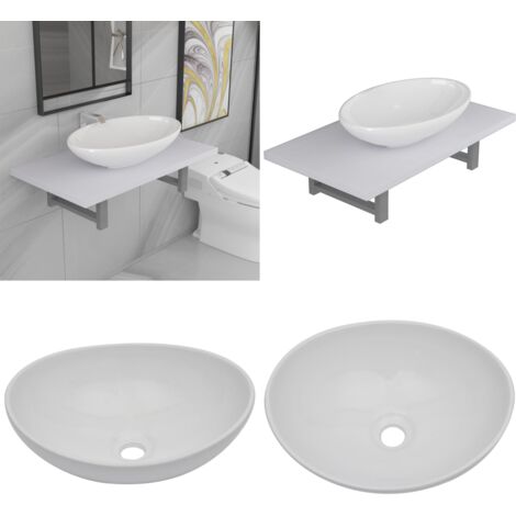 Set Mobili da Bagno 2 pz Ceramica Bianco - Mensola da parete - Lavabo ceramico