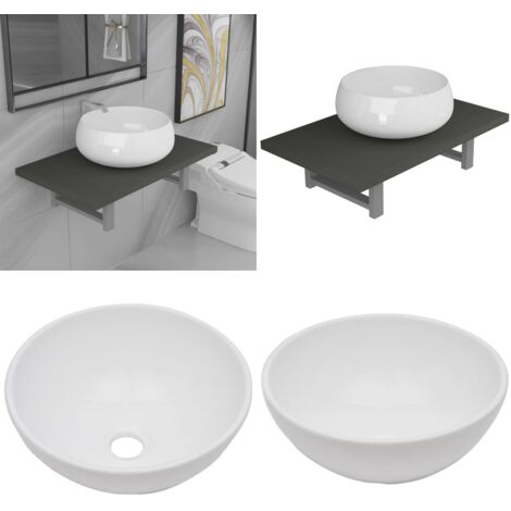 Set Mobili da Bagno 2 pz Ceramica Grigio - Mensola da parete - Lavabo ceramico