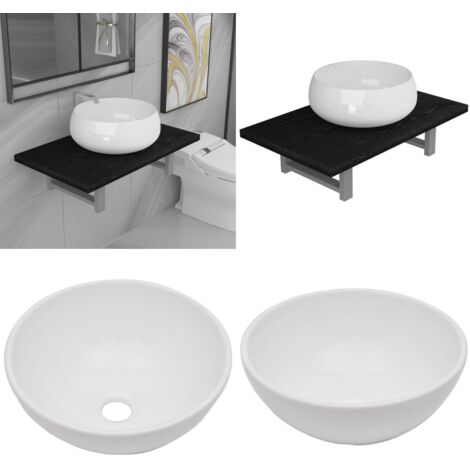 Set Mobili da Bagno 2 pz Ceramica Nero - Mensola da parete - Lavabo ceramico