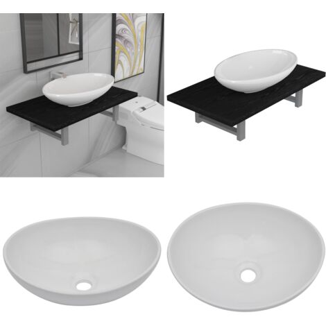 Set Mobili da Bagno 2 pz Ceramica Nero - Mensola da parete - Lavabo ceramico