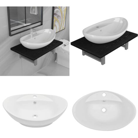 Set Mobili da Bagno 2 pz Ceramica Nero - Mensola da parete - Lavabo ceramico