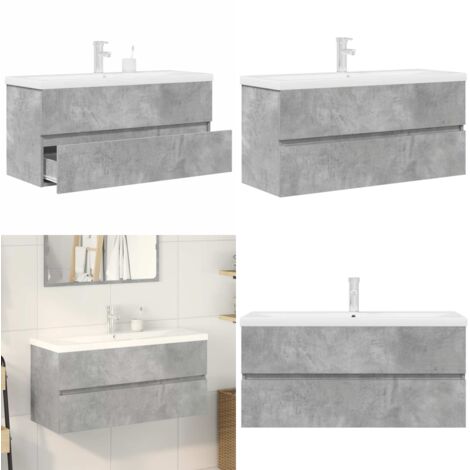 Set Mobili da Bagno 2 pz Grigio Cemento in Legno Multistrato - Lavabo in ceramica - Armadio da bagno
