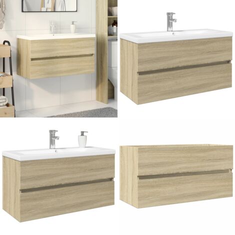 Set Mobili da Bagno 2 pz in Ceramica e Legno Multistrato - Lavabo in ceramica - Mobile da bagno