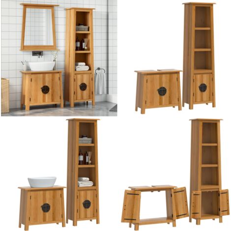Set Mobili da Bagno 2 pz in Legno Massello di Pino - Armadio alto - Mobili da bagno in legno
