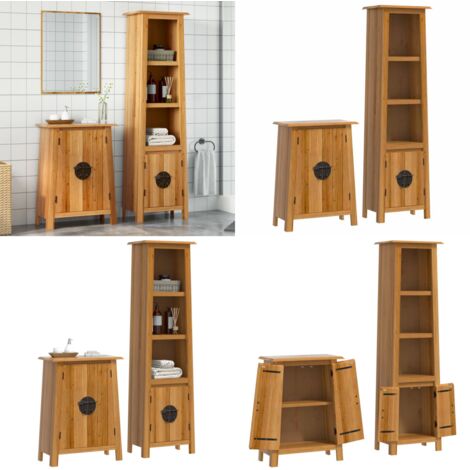 Set Mobili da Bagno 2 pz in Legno Massello di Pino - Mobile da bagno - Armadio in legno
