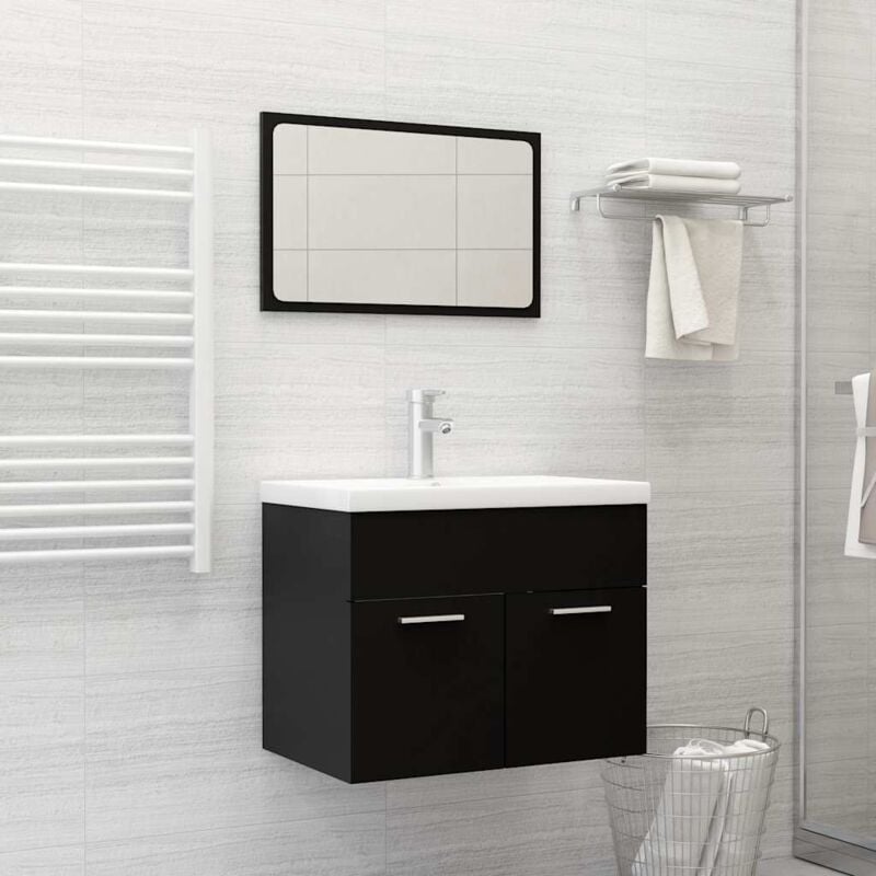 Set Mobili da Bagno 2 pz Nero in Legno Multistrato