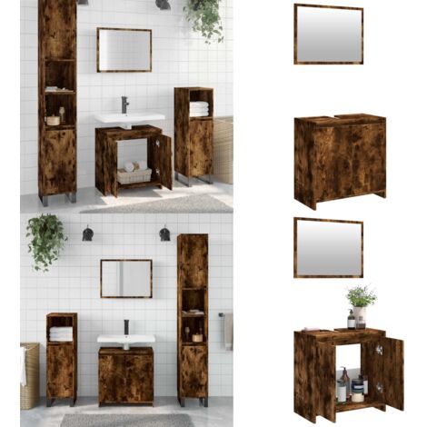 Set Mobili da Bagno 2 pz Rovere Fumo in Legno Multistrato - Armadio da bagno - Specchio vanità