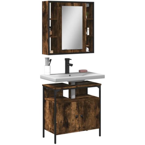 Set Mobili da Bagno 2 pz Rovere Fumo in Legno Multistrato vidaXL