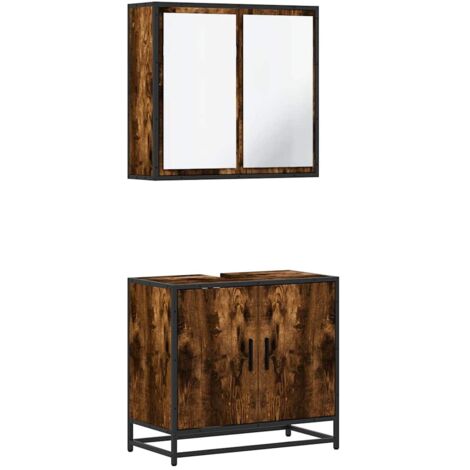 Set Mobili da Bagno 2 pz Rovere Fumo in Legno Multistrato vidaXL