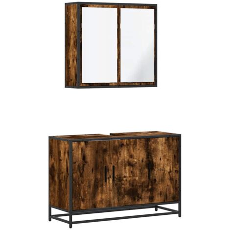 Set Mobili da Bagno 2 pz Rovere Fumo in Legno Multistrato vidaXL