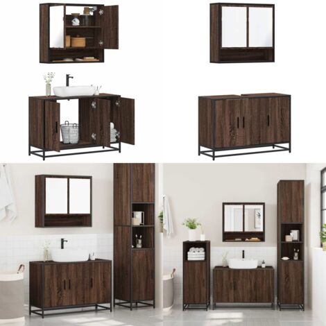 Set Mobili da Bagno 2 pz Rovere Marrone in Legno Multistrato - Armadietto a specchio - Armadietto lavabo
