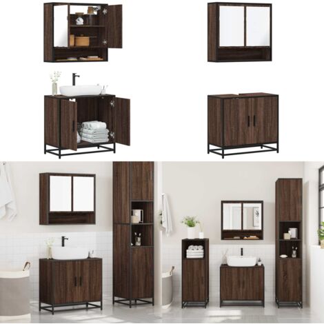 Set Mobili da Bagno 2 pz Rovere Marrone in Legno Multistrato - Armadietto specchio - Armadietto lavabo