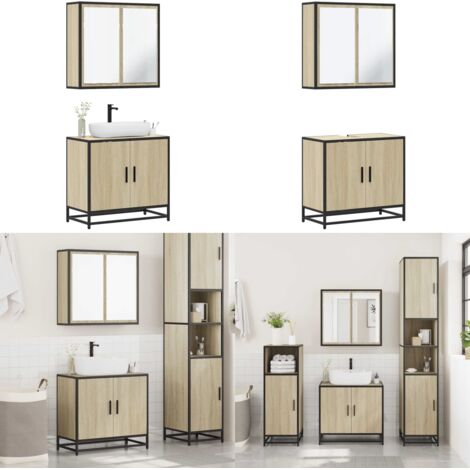 Set Mobili da Bagno 2 pz Rovere Sonoma in Legno Multistrato - Armadietto a specchio - Armadietto lavabo