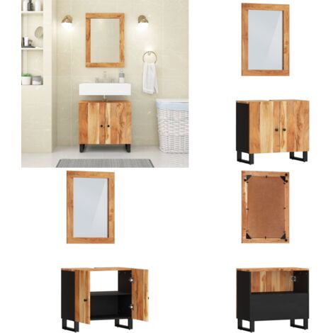Set Mobili da Bagno 2pz in Legno Massello di Acacia - Specchio da bagno - Mobili da bagno