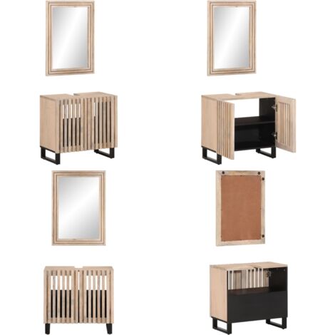 Set Mobili da Bagno 2pz in Legno Massello di Mango - Specchio da bagno - Mobili da bagno in legno