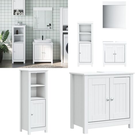 Set Mobili da Bagno 3 pz BERG Bianco in Legno Massello di Pino - Armadietto lavello - Specchio vanità