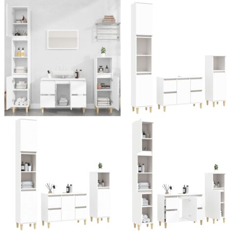 Set Mobili da Bagno 3 pz Bianco in Legno Multistrato - Mobili da bagno - Armadietto autoportante
