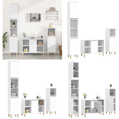 Set Mobili da Bagno 3 pz Bianco in Legno Multistrato - Mobili da bagno - Armadietto autoportante