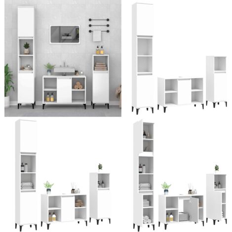 Set Mobili da Bagno 3 pz Bianco in Legno Multistrato - Mobili da bagno - Armadietto autoportante