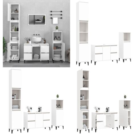 Set Mobili da Bagno 3 pz Bianco in Legno Multistrato - Mobili da bagno - Armadietto autoportante