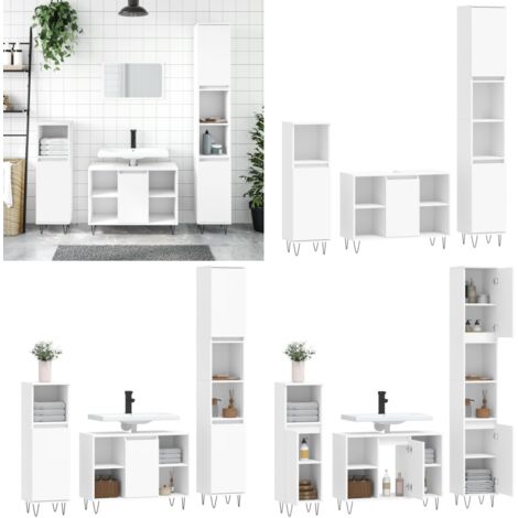 Set Mobili da Bagno 3 pz Bianco in Legno Multistrato - Mobili da bagno - Armadietto lavello