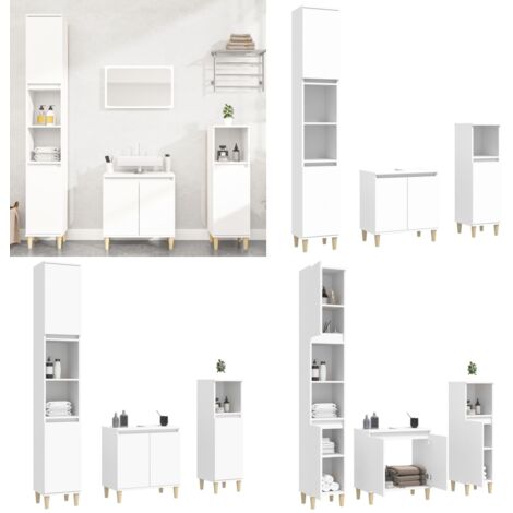 Set Mobili da Bagno 3 pz Bianco in Legno Multistrato - Set di arredamento da bagno - Mobili da bagno