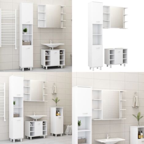 Set Mobili da Bagno 3 pz Bianco in Truciolato - Set di arredamento da bagno - Armadio a specchio