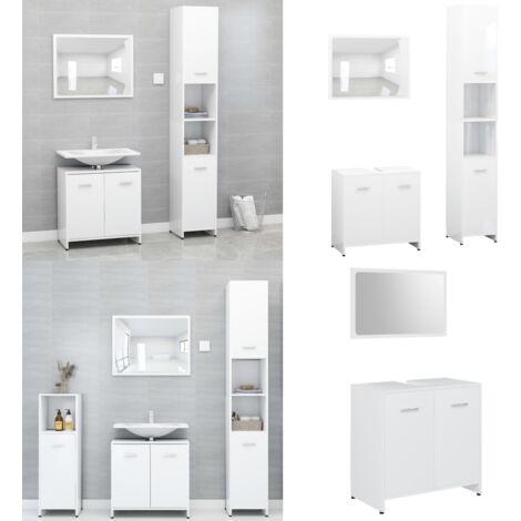 Set Mobili da Bagno 3 pz Bianco in Truciolato - Set di arredamento da bagno - Specchio da bagno
