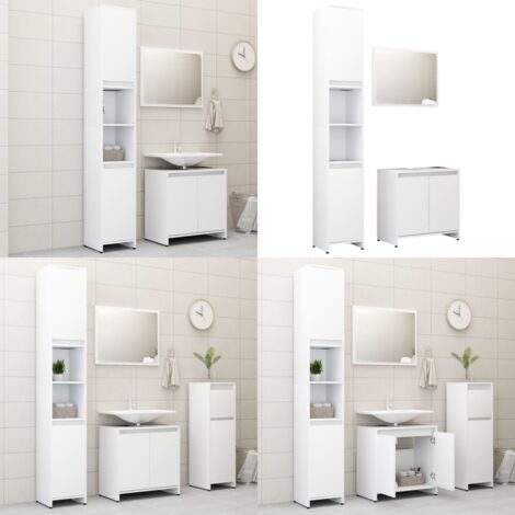 Set Mobili da Bagno 3 pz Bianco in Truciolato - Set di arredamento da bagno - Specchio da bagno