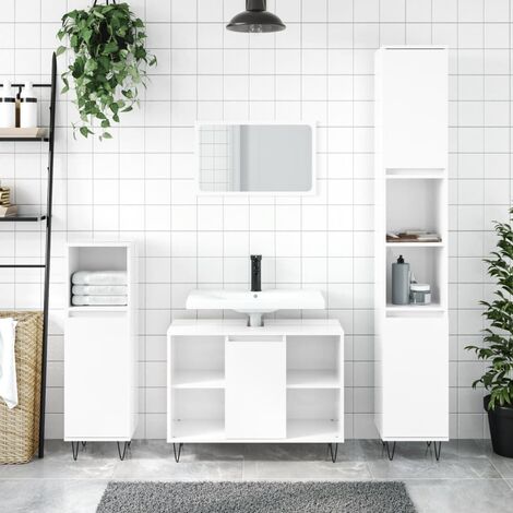 Mobile da bagno sospeso 100cm bianco lucido con lavabo e specchio mod. Hana