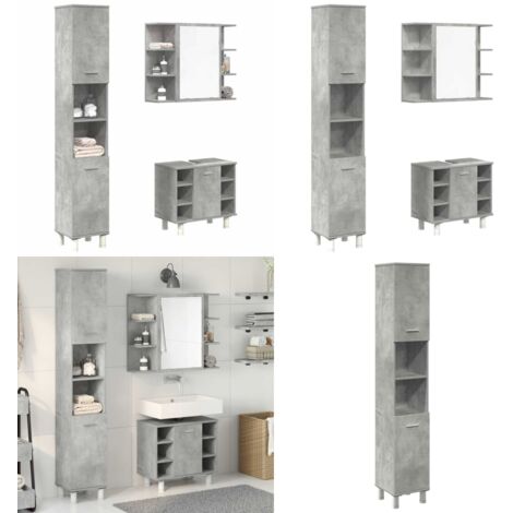 Set Mobili da Bagno 3 pz Grigio Cemento in Legno Multistrato - Armadietto da bagno - Mobile da bagno