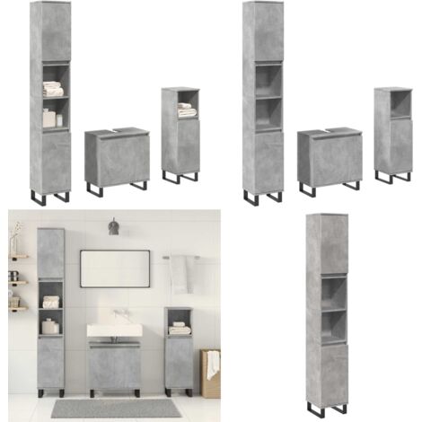 Set Mobili da Bagno 3 pz Grigio Cemento in Legno Multistrato - Armadio da bagno - Armadio da bagno in legno