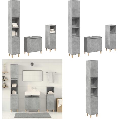 Set Mobili da Bagno 3 pz Grigio Cemento in Legno Multistrato - Armadio da bagno - Armadio da bagno in legno