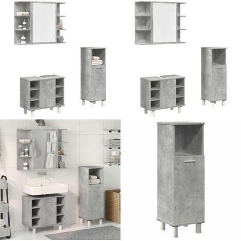 Set Mobili da Bagno 3 pz Grigio Cemento in Legno Multistrato - Armadio da bagno - Set di mobili da bagno